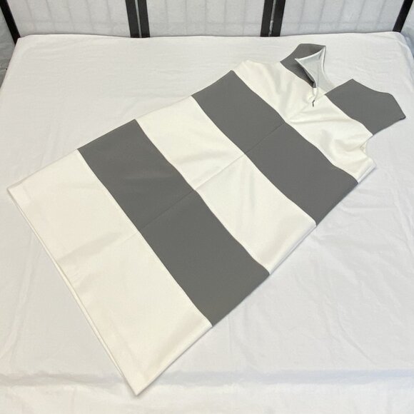Anne Klein Grey White Stripe Shift Dress Sleeveless Midi 16 Lined Wide Bands - Picture 8 of 11